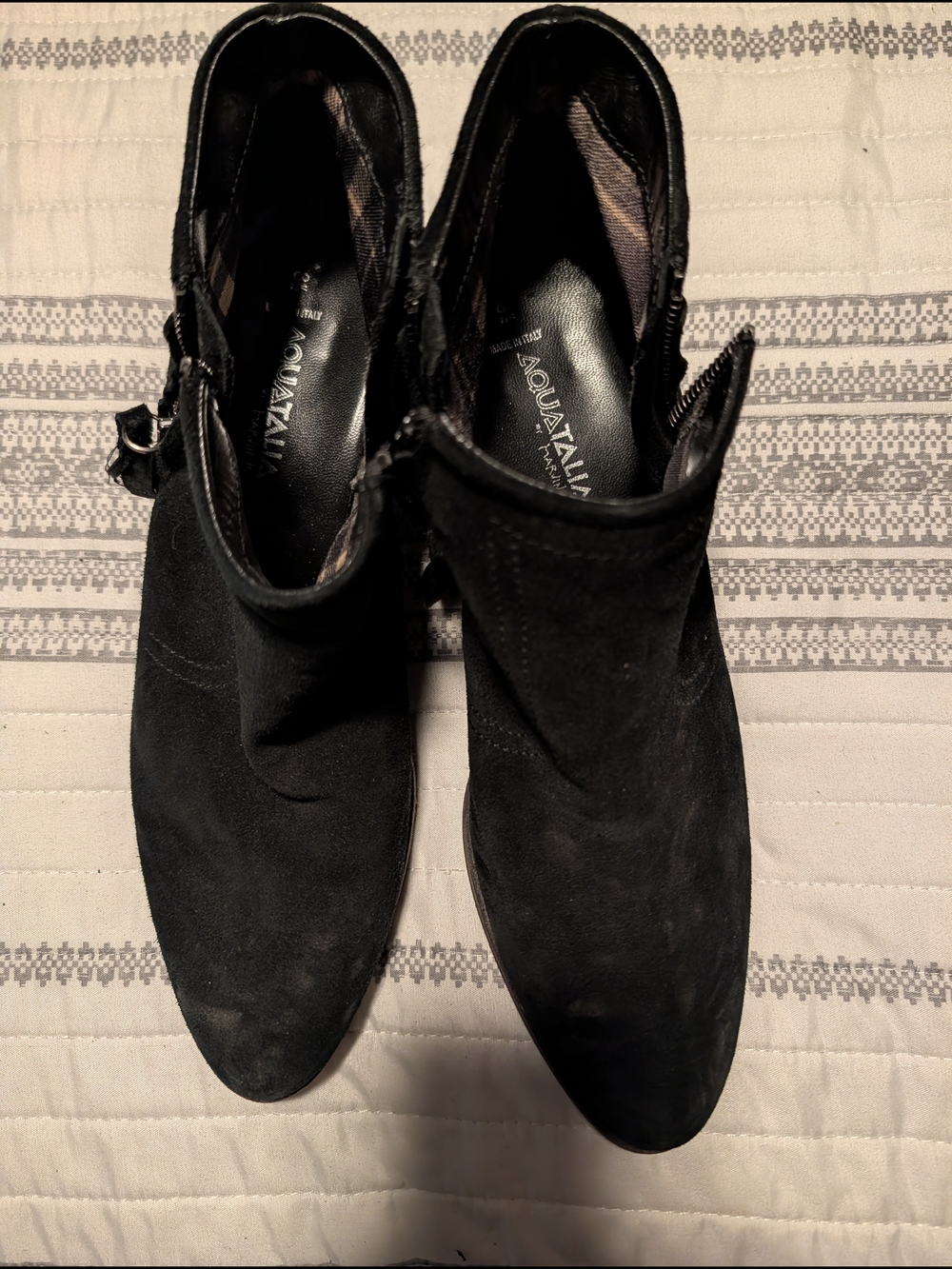 Aquatalia Black Suede Zip-Detail Ankle Booties